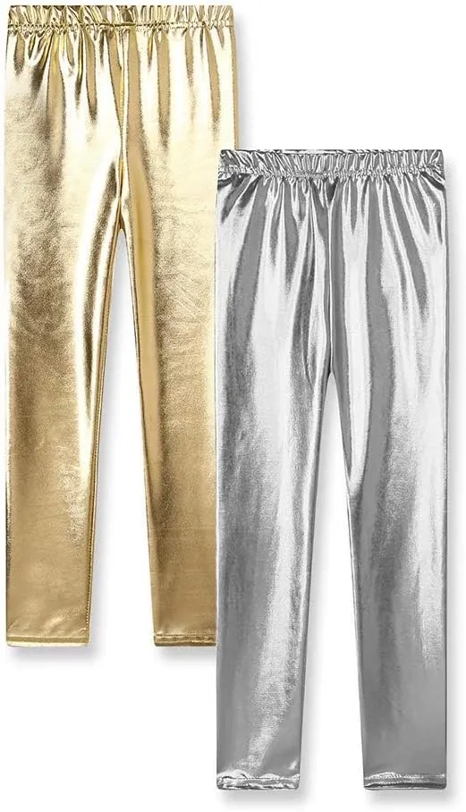 Kids Toddler Girls Faux Leather Pants Shiny Strech Leggings Tights