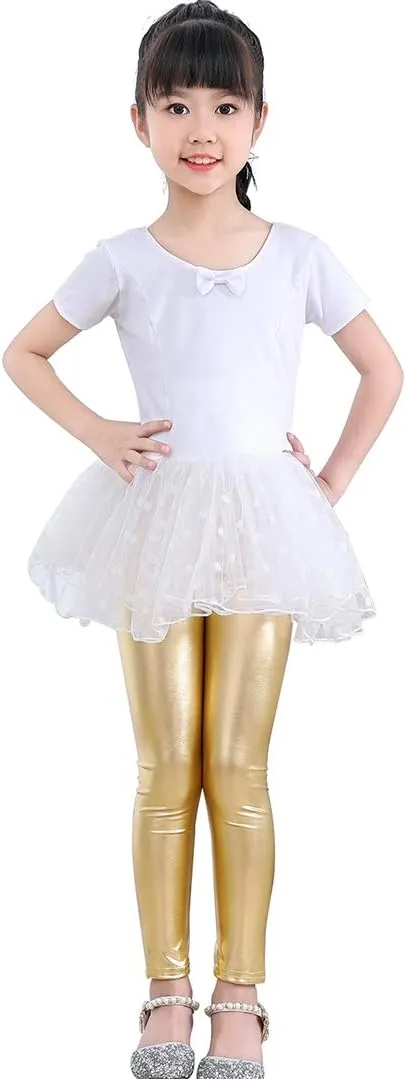 Kids Toddler Girls Faux Leather Pants Shiny Strech Leggings Tights