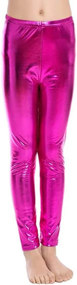 Kids Toddler Girls Faux Leather Pants Shiny Strech Leggings Tights