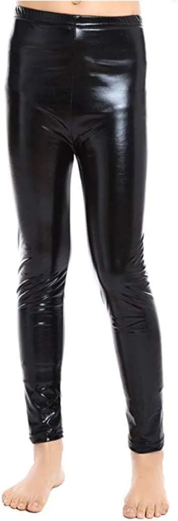 Kids Toddler Girls Faux Leather Pants Shiny Strech Leggings Tights