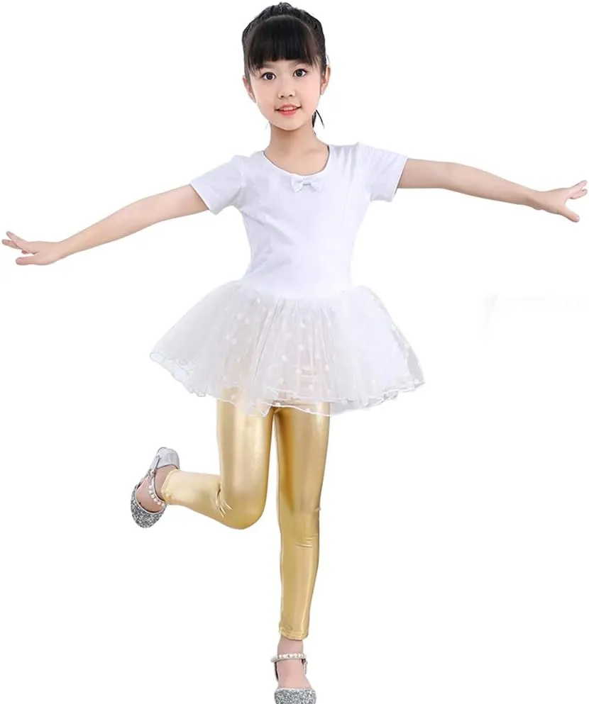 Kids Toddler Girls Faux Leather Pants Shiny Strech Leggings Tights