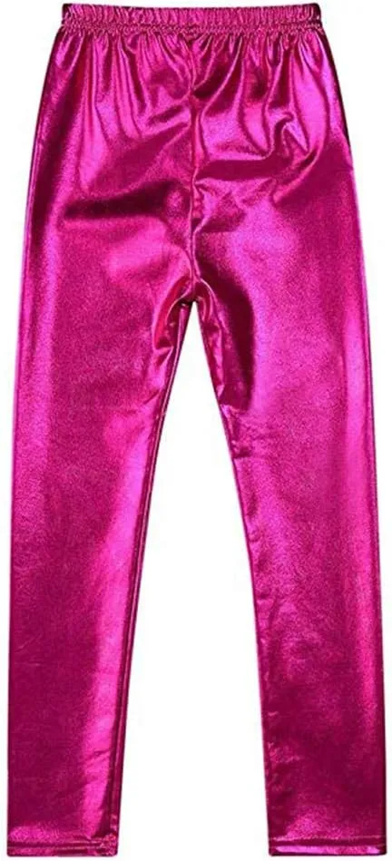 Kids Toddler Girls Faux Leather Pants Shiny Strech Leggings Tights