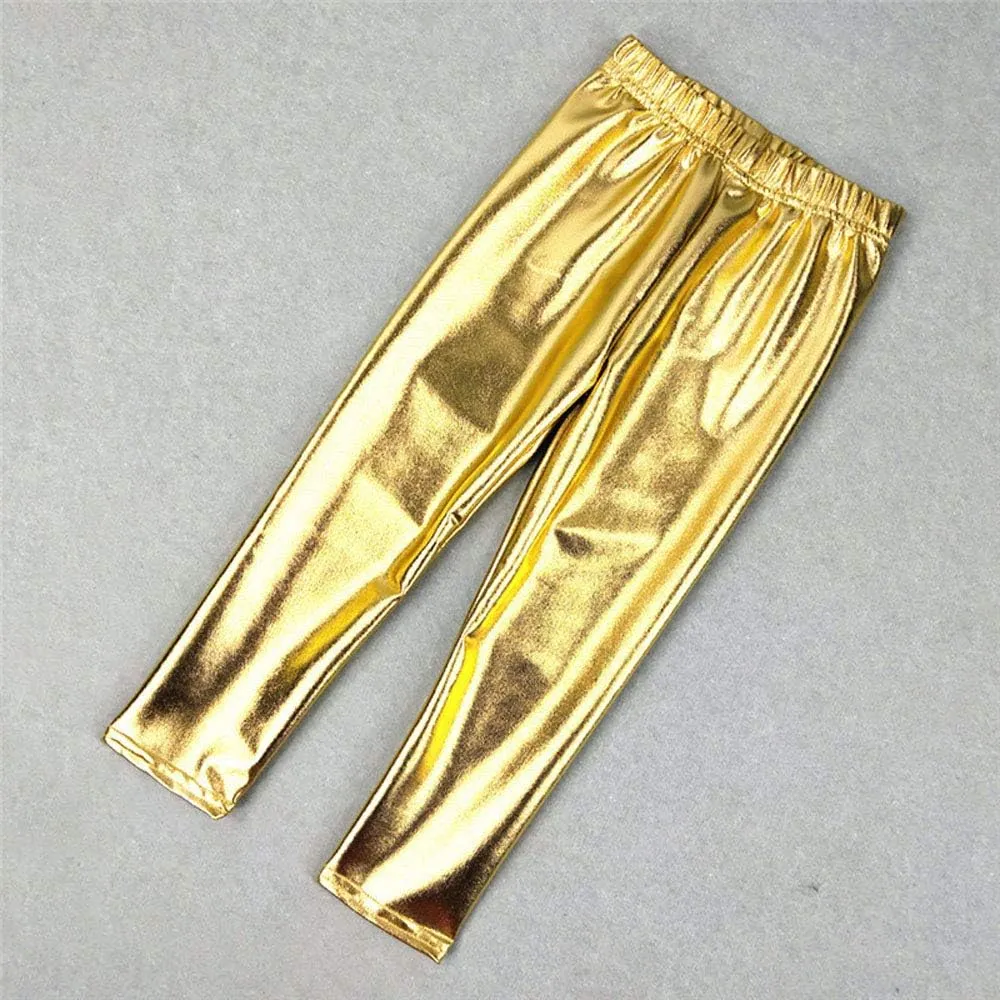 Kids Toddler Girls Faux Leather Pants Shiny Strech Leggings Tights