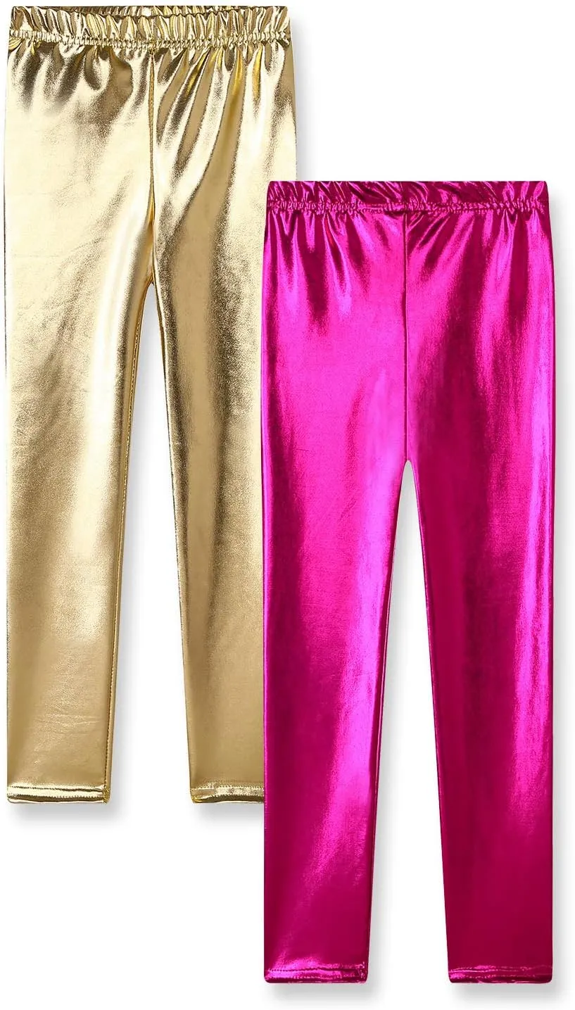 Kids Toddler Girls Faux Leather Pants Shiny Strech Leggings Tights