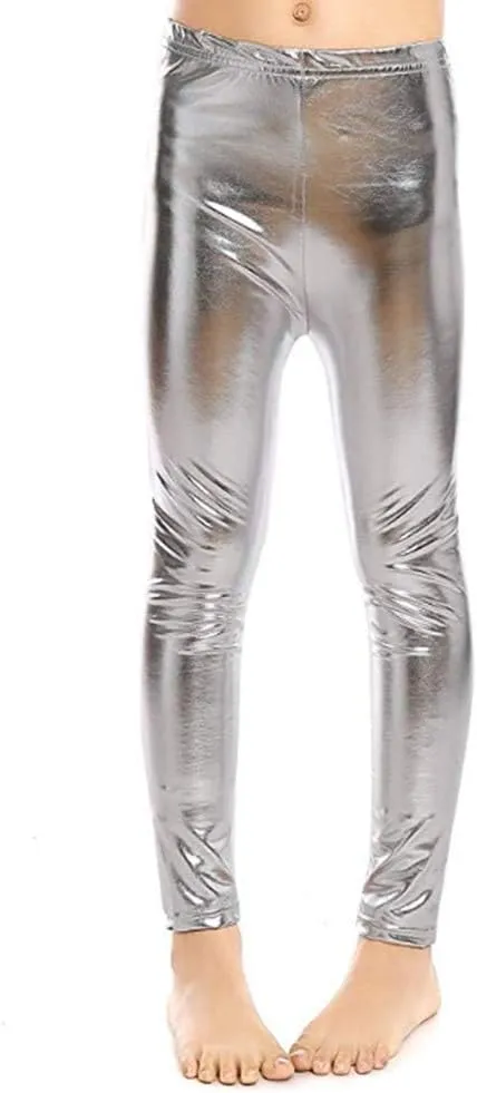 Kids Toddler Girls Faux Leather Pants Shiny Strech Leggings Tights
