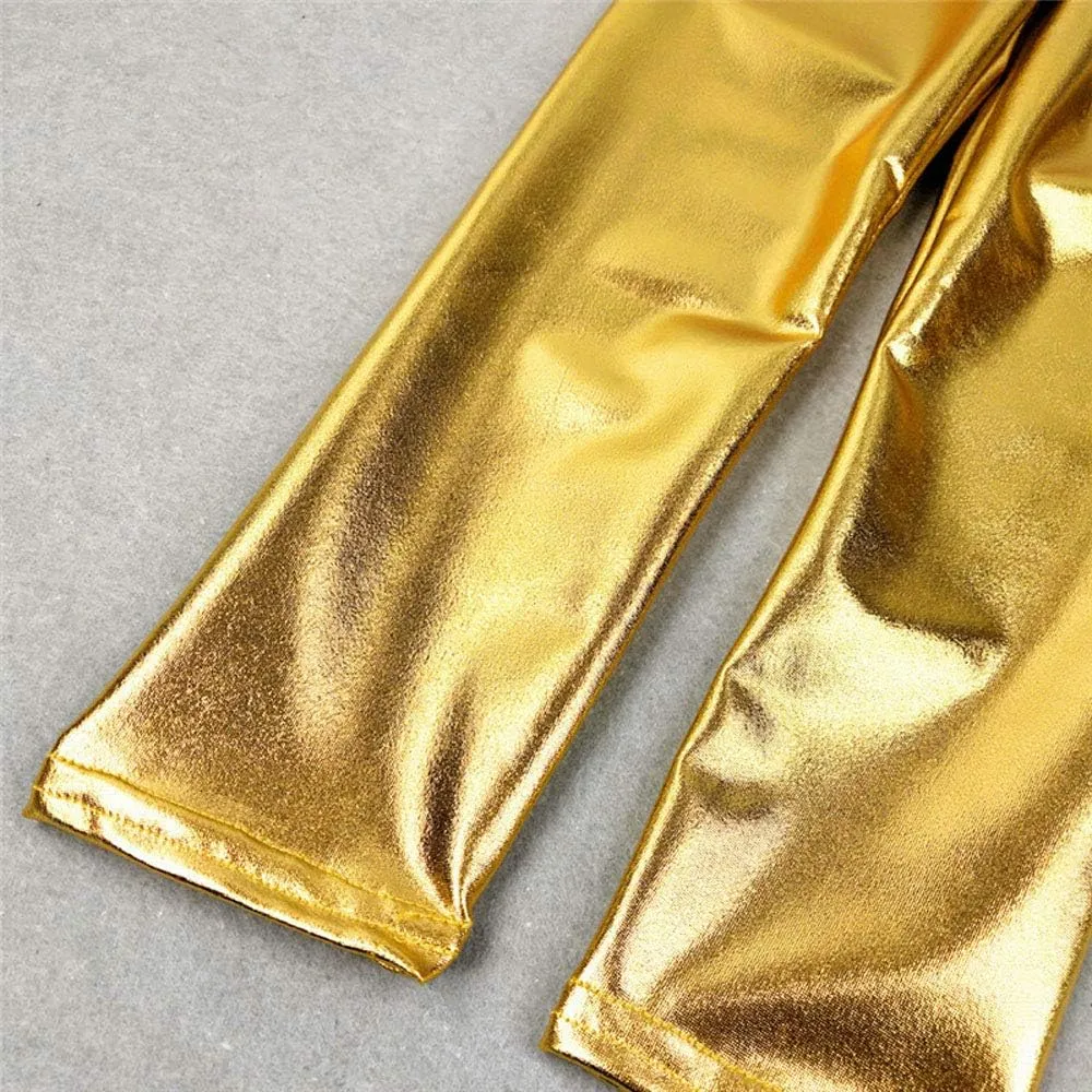 Kids Toddler Girls Faux Leather Pants Shiny Strech Leggings Tights