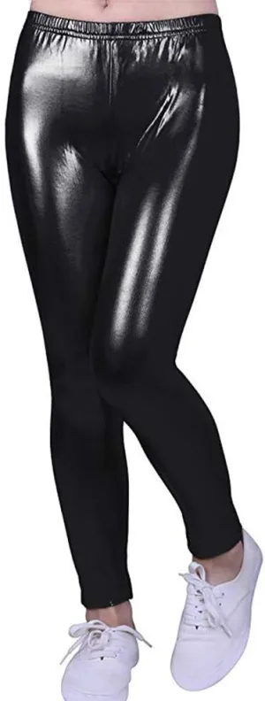 Kids Toddler Girls Faux Leather Pants Shiny Strech Leggings Tights