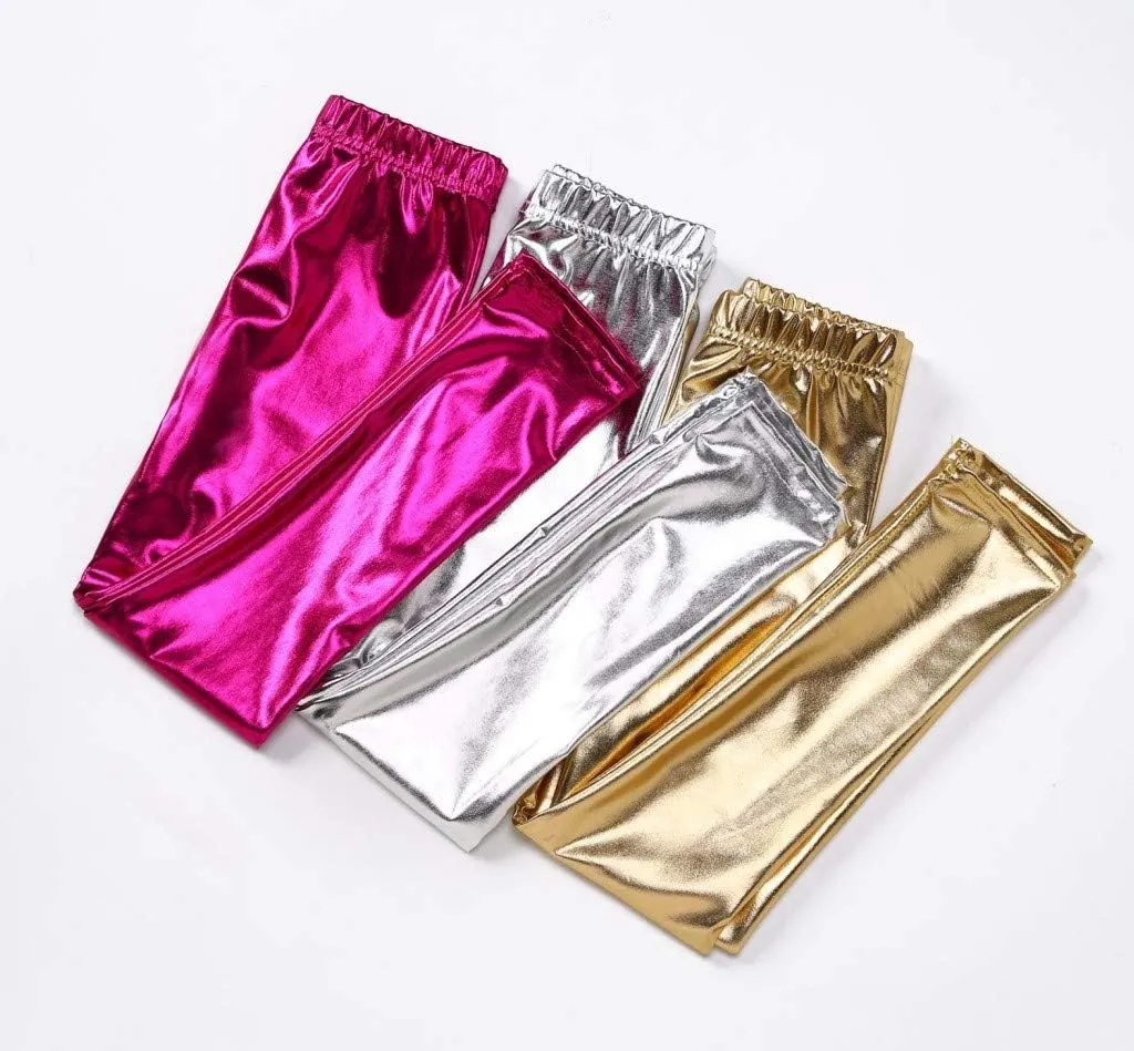 Kids Toddler Girls Faux Leather Pants Shiny Strech Leggings Tights