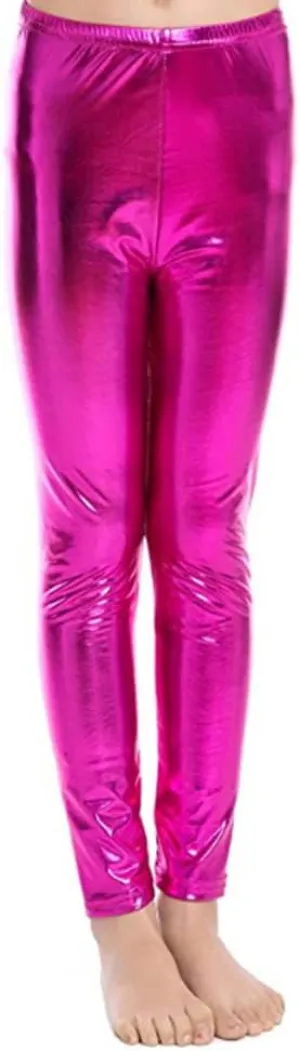 Kids Toddler Girls Faux Leather Pants Shiny Strech Leggings Tights