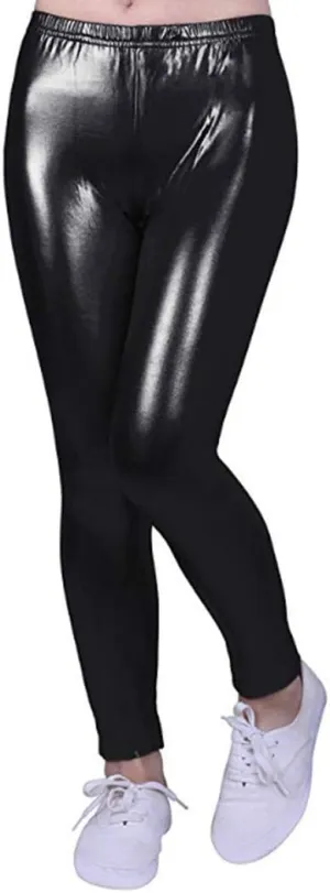 Kids Toddler Girls Faux Leather Pants Shiny Strech Leggings Tights