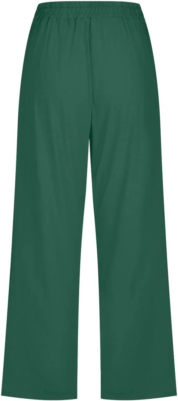 Linen Capri Pants for Women Casual 2025 Summer Drawstring Elastic High Waist Capris Wide Leg Cropped Trousers