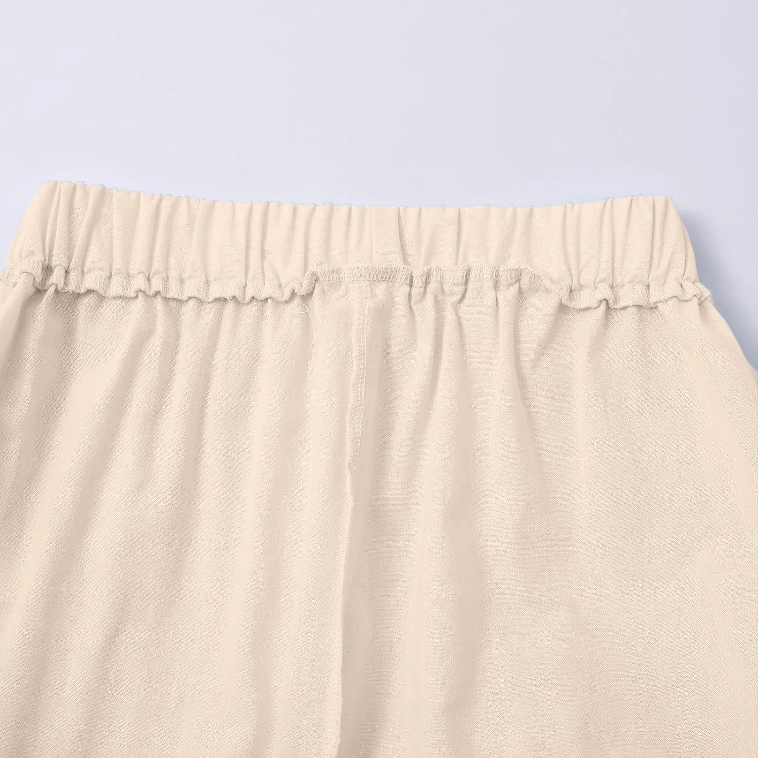 Linen Pants for Women Cotton Casual Elastic Waist Drawstring Straight Wide Leg Plus Size Capri Pant with Pockets 2025