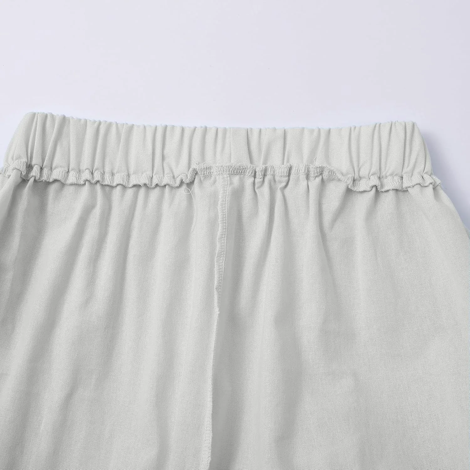 Linen Pants for Women Cotton Casual Elastic Waist Drawstring Straight Wide Leg Plus Size Capri Pant with Pockets 2025