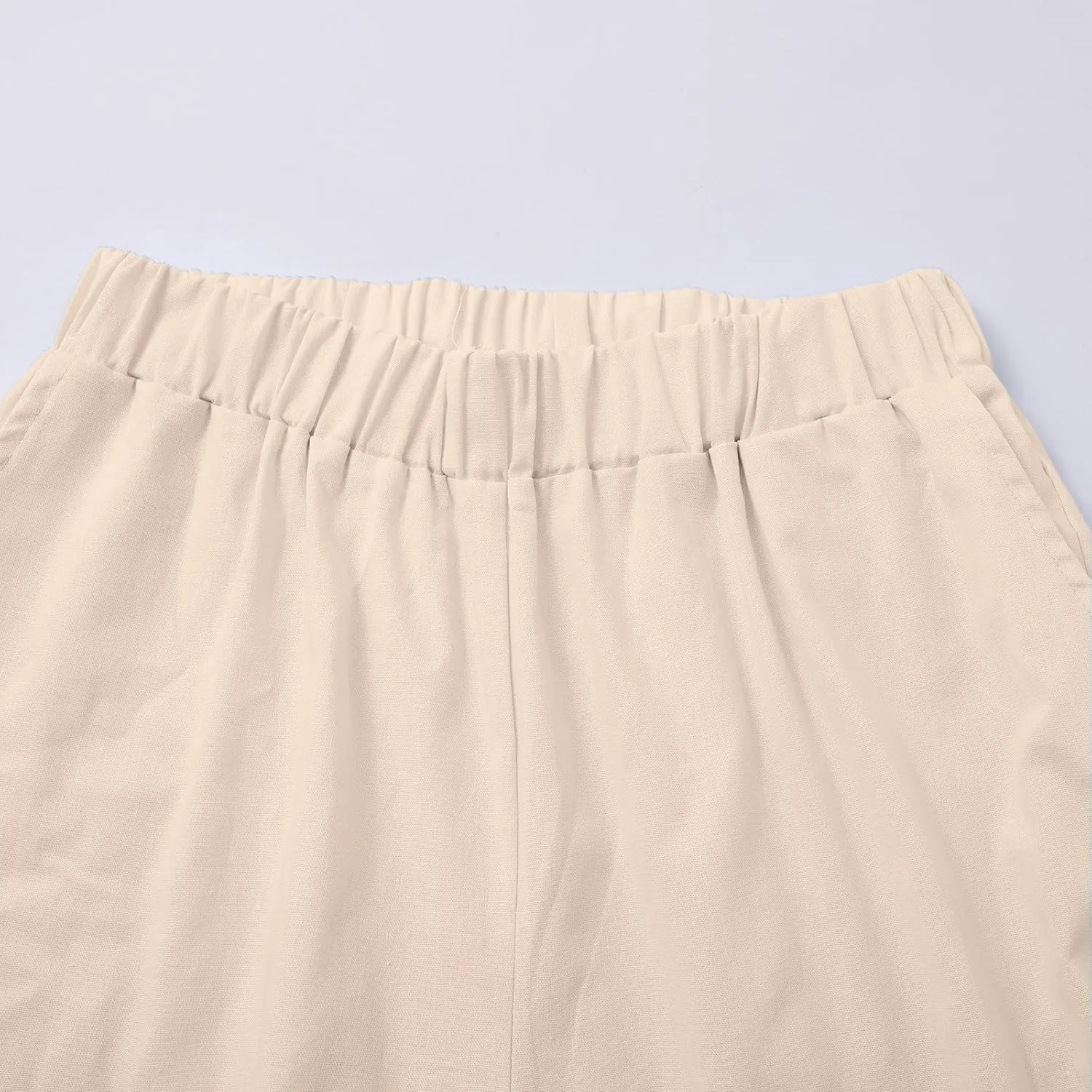 Linen Pants for Women Cotton Casual Elastic Waist Drawstring Straight Wide Leg Plus Size Capri Pant with Pockets 2025