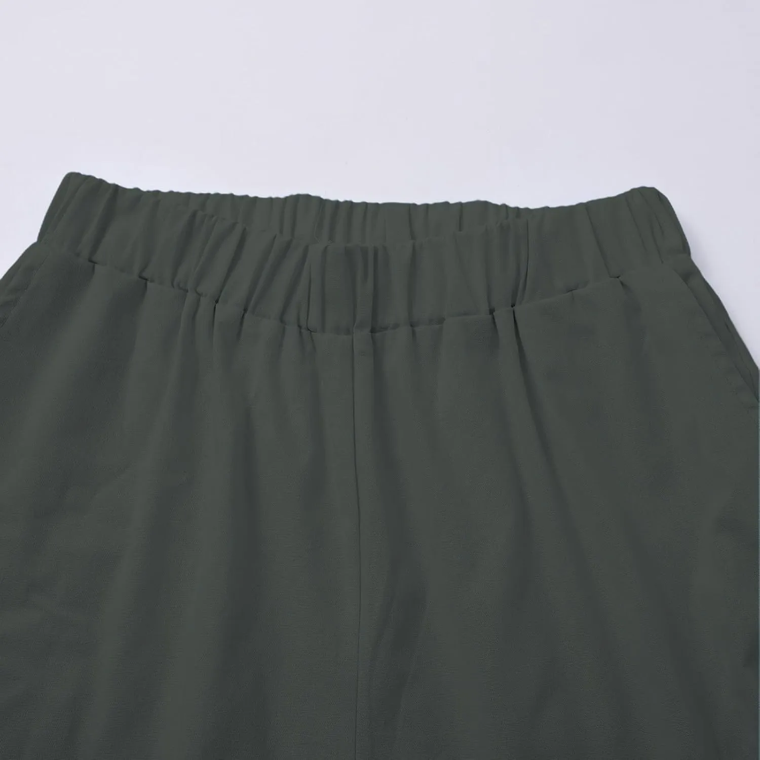 Linen Pants for Women Cotton Casual Elastic Waist Drawstring Straight Wide Leg Plus Size Capri Pant with Pockets 2025