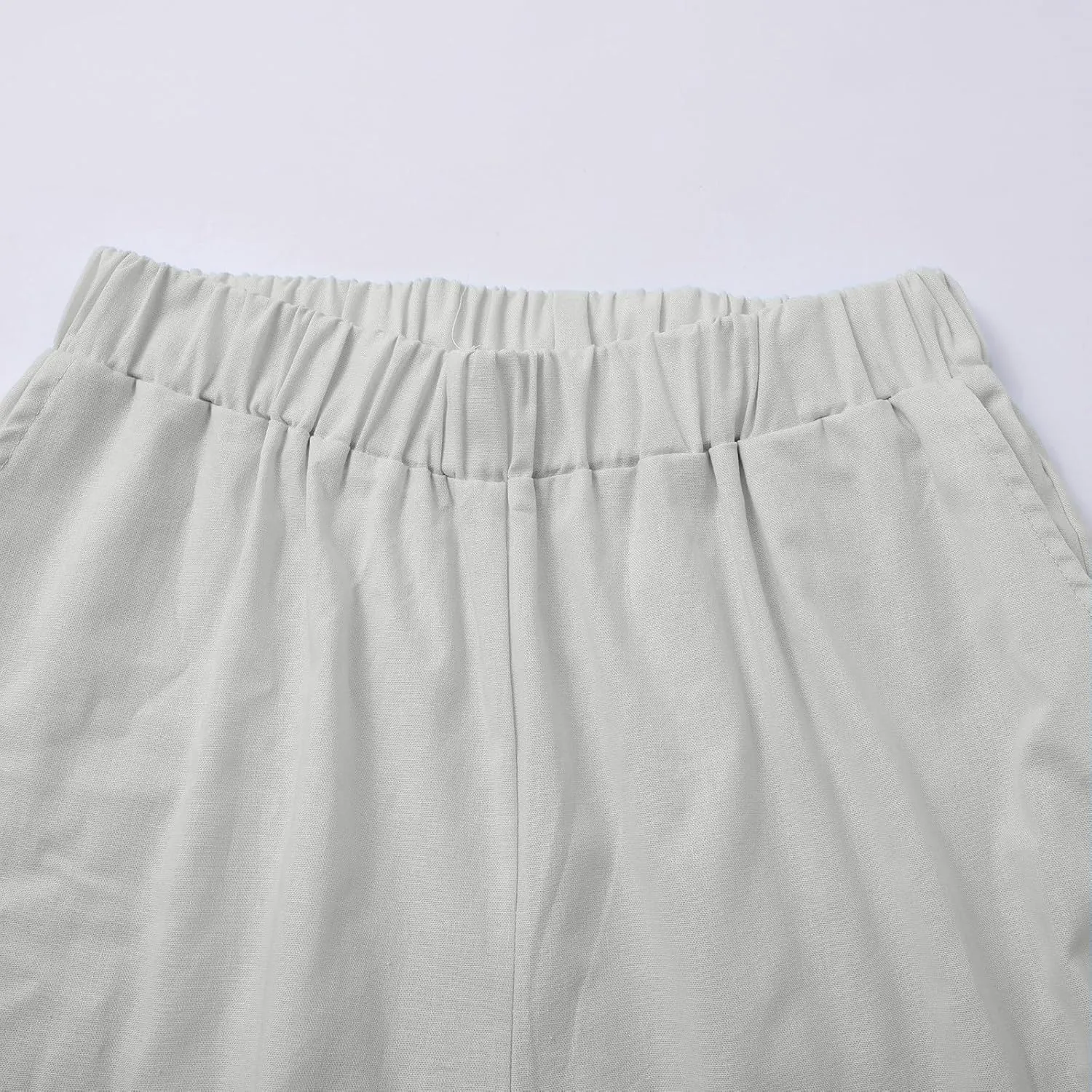 Linen Pants for Women Cotton Casual Elastic Waist Drawstring Straight Wide Leg Plus Size Capri Pant with Pockets 2025