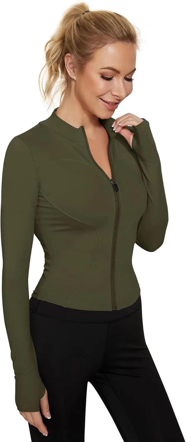 LUYAA Women's Workout Jacket Lightweight Zip Up Yoga Jacket Cropped Athletic Slim Fit Tops