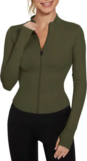 LUYAA Women's Workout Jacket Lightweight Zip Up Yoga Jacket Cropped Athletic Slim Fit Tops