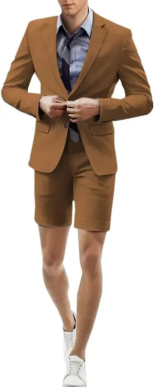 Men's 2 Piece Short Suits Set Blazer Short Pants Slim Fit Casual Mens Summer Suit