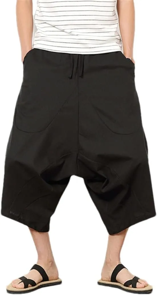 Men's Baggy Pants Crotch Hip Hop Bloomers Pants Men's Calf-Length Harem Pants Streetwear
