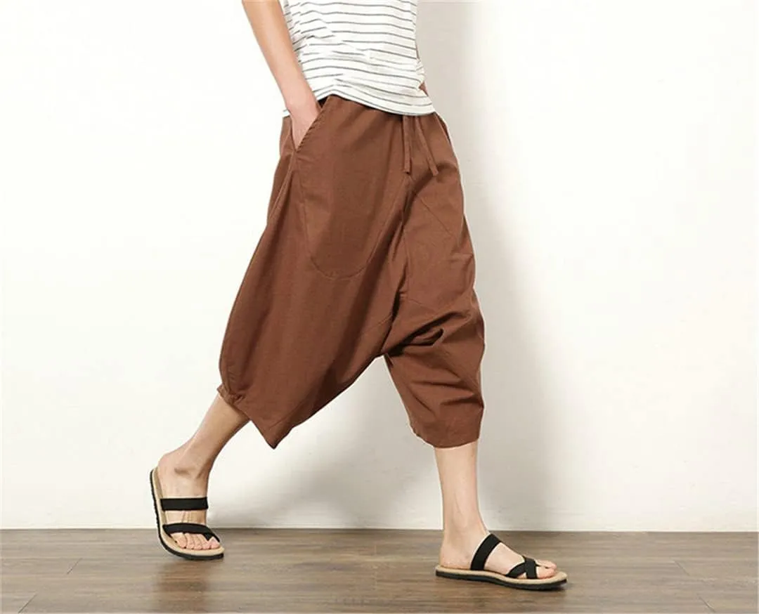 Men's Baggy Pants Crotch Hip Hop Bloomers Pants Men's Calf-Length Harem Pants Streetwear