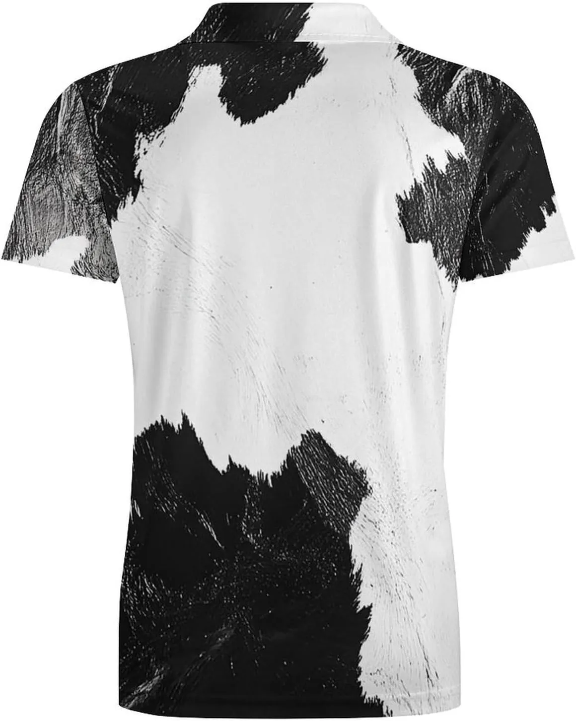 Men's Black White Cow Skin Print Polo Shirts Short Sleeve Cool Golf Shirt Quick-Dry Activewear Polos