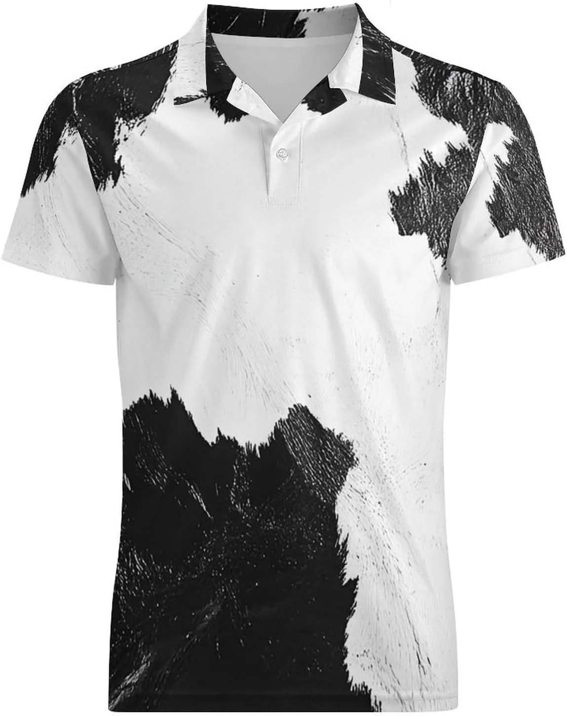 Men's Black White Cow Skin Print Polo Shirts Short Sleeve Cool Golf Shirt Quick-Dry Activewear Polos