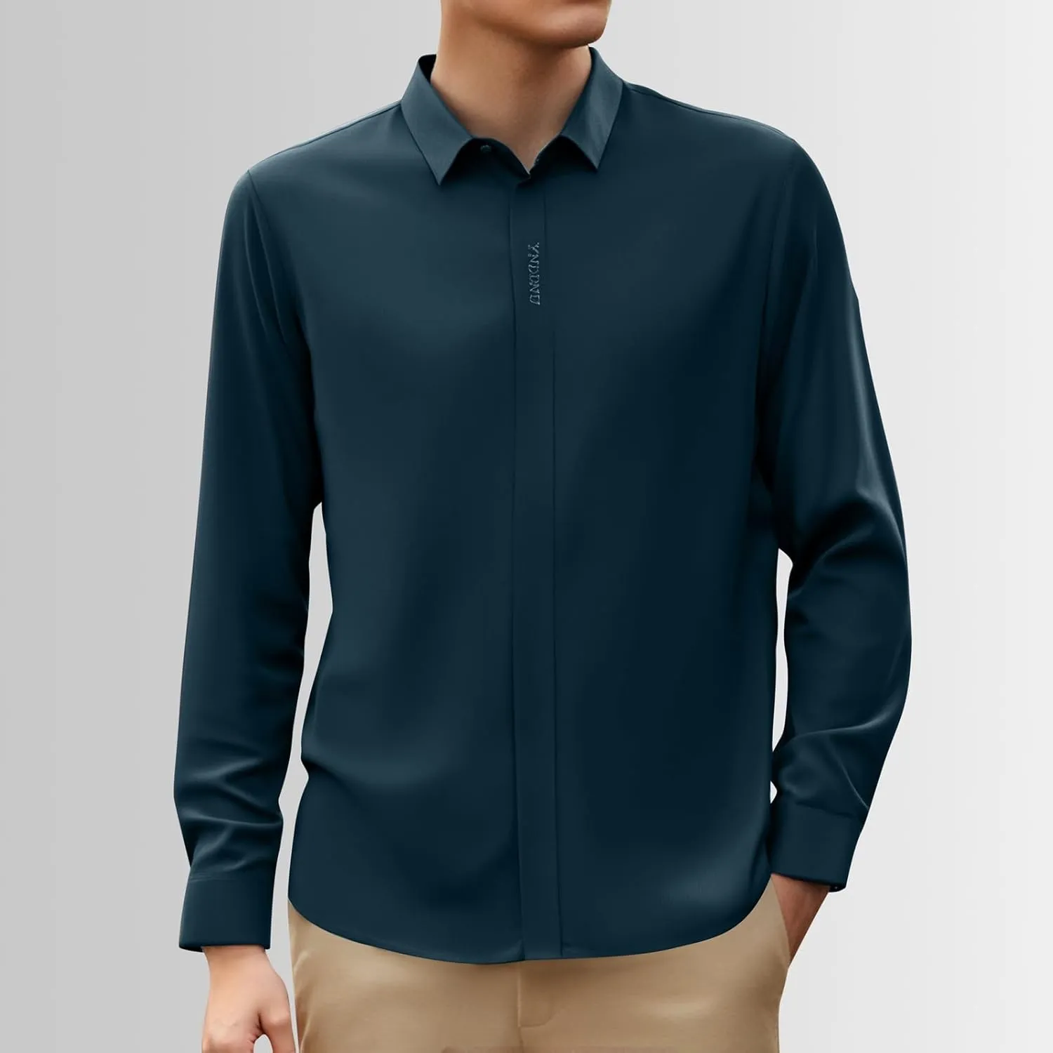 Mens Button Down Shirts Long Sleeve Stretch BlousesTop Solid Color Casual Undershirts Sofy Comfy Activewear Shirts