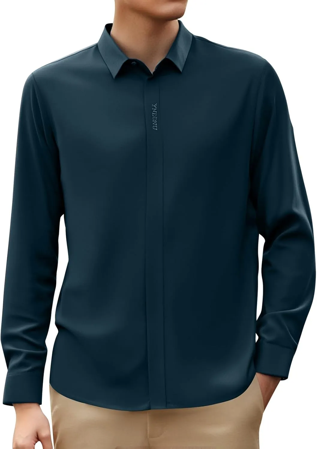 Mens Button Down Shirts Long Sleeve Stretch BlousesTop Solid Color Casual Undershirts Sofy Comfy Activewear Shirts
