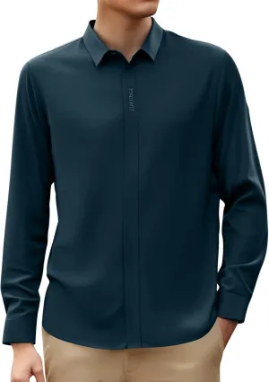 Mens Button Down Shirts Long Sleeve Stretch BlousesTop Solid Color Casual Undershirts Sofy Comfy Activewear Shirts