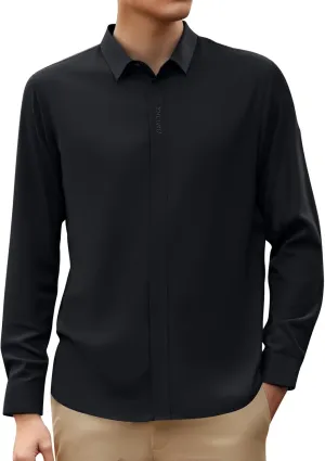 Mens Button Down Shirts Long Sleeve Stretch BlousesTop Solid Color Casual Undershirts Sofy Comfy Activewear Shirts