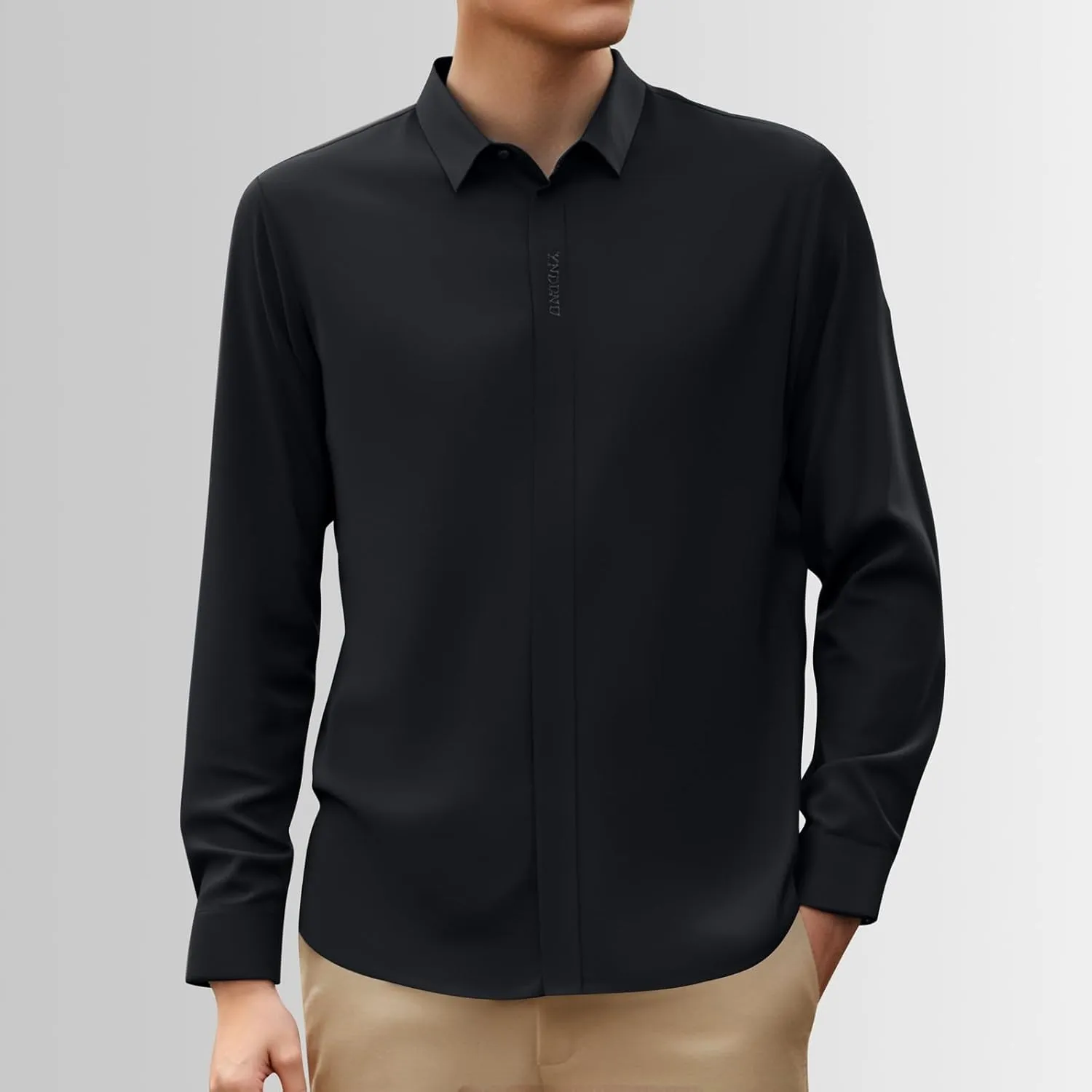 Mens Button Down Shirts Long Sleeve Stretch BlousesTop Solid Color Casual Undershirts Sofy Comfy Activewear Shirts
