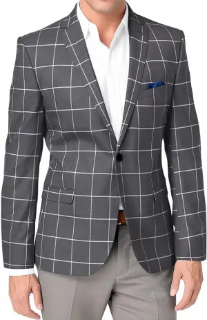 Mens Casual Suit Blazer One Button Slim Fit Men Plaid Sport Coats Lightweight Jacket Men Business Wedding Prom