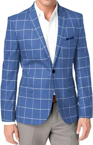 Mens Casual Suit Blazer One Button Slim Fit Men Plaid Sport Coats Lightweight Jacket Men Business Wedding Prom