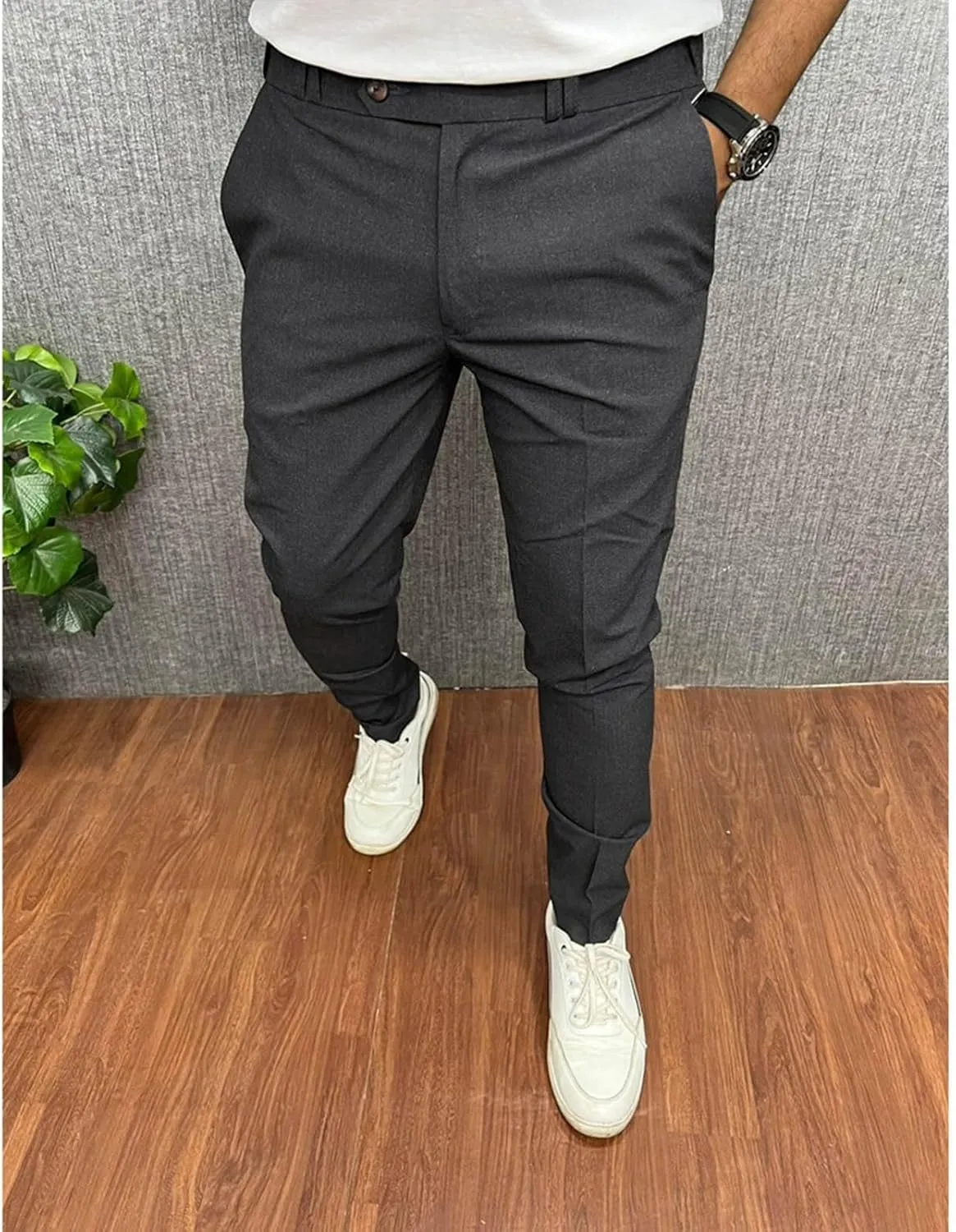 Mens Cotton Blend Chino Pants Slim Fit Flat Front Stretch Skinny Tapered Business Dress Pants Fashion Casual Trousers