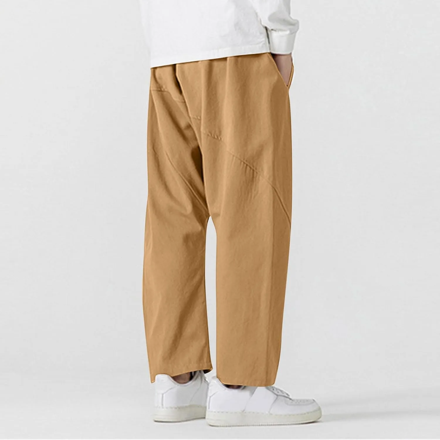 Mens Cotton Pants Summer Fashion Loose Fit Plus Size Harem Jogger Pant Casual Elastic Waist Drawstring Trousers