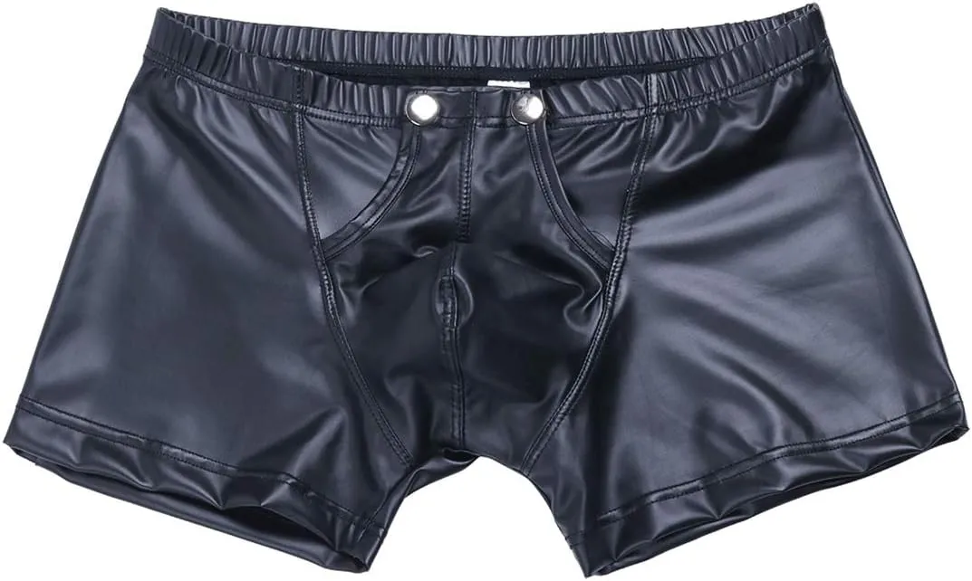 Men's Faux Leather Press Button Pouch Boxer Shorts Briefs Trunks Pants Underwear
