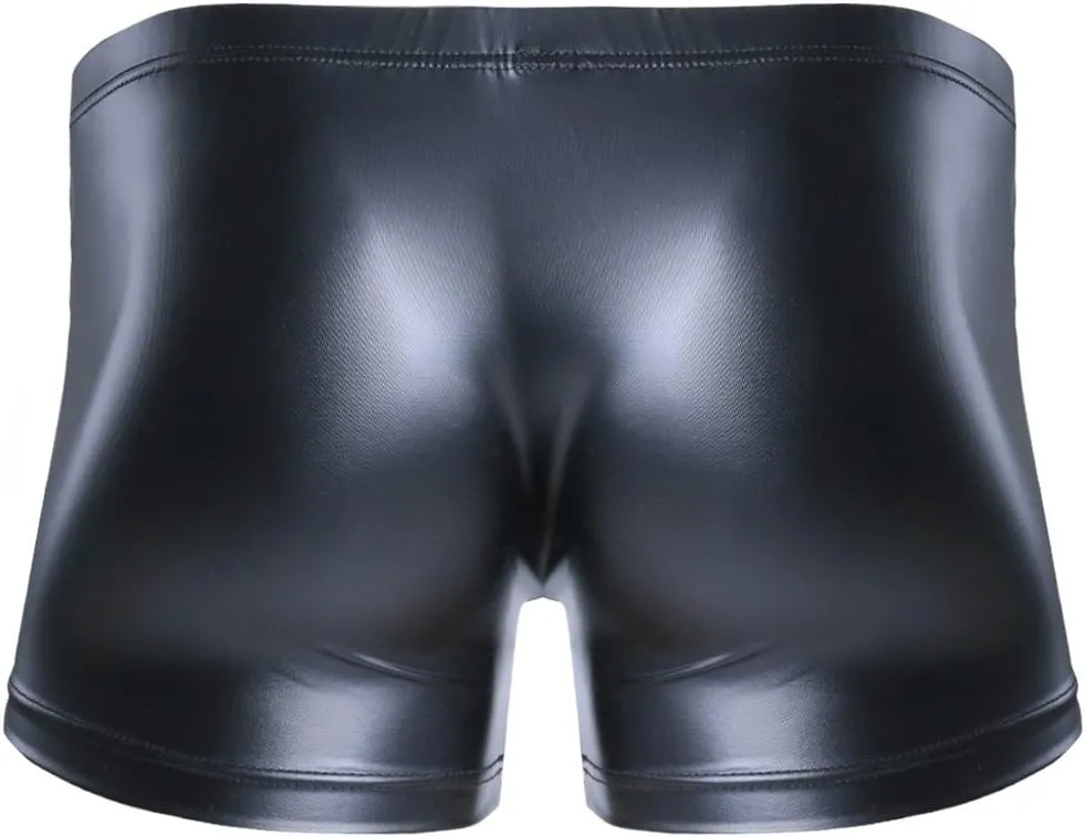 Men's Faux Leather Press Button Pouch Boxer Shorts Briefs Trunks Pants Underwear
