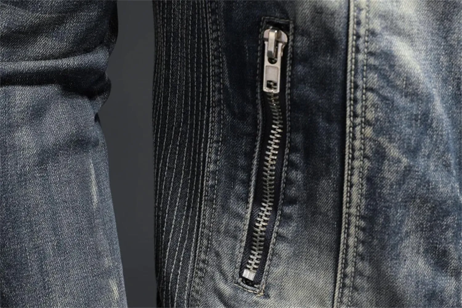 Men's Four Seasons Cotton Lapel Short Retro Denim Jacket Stand Collar Casual Loose Zipper Flight Jacket
