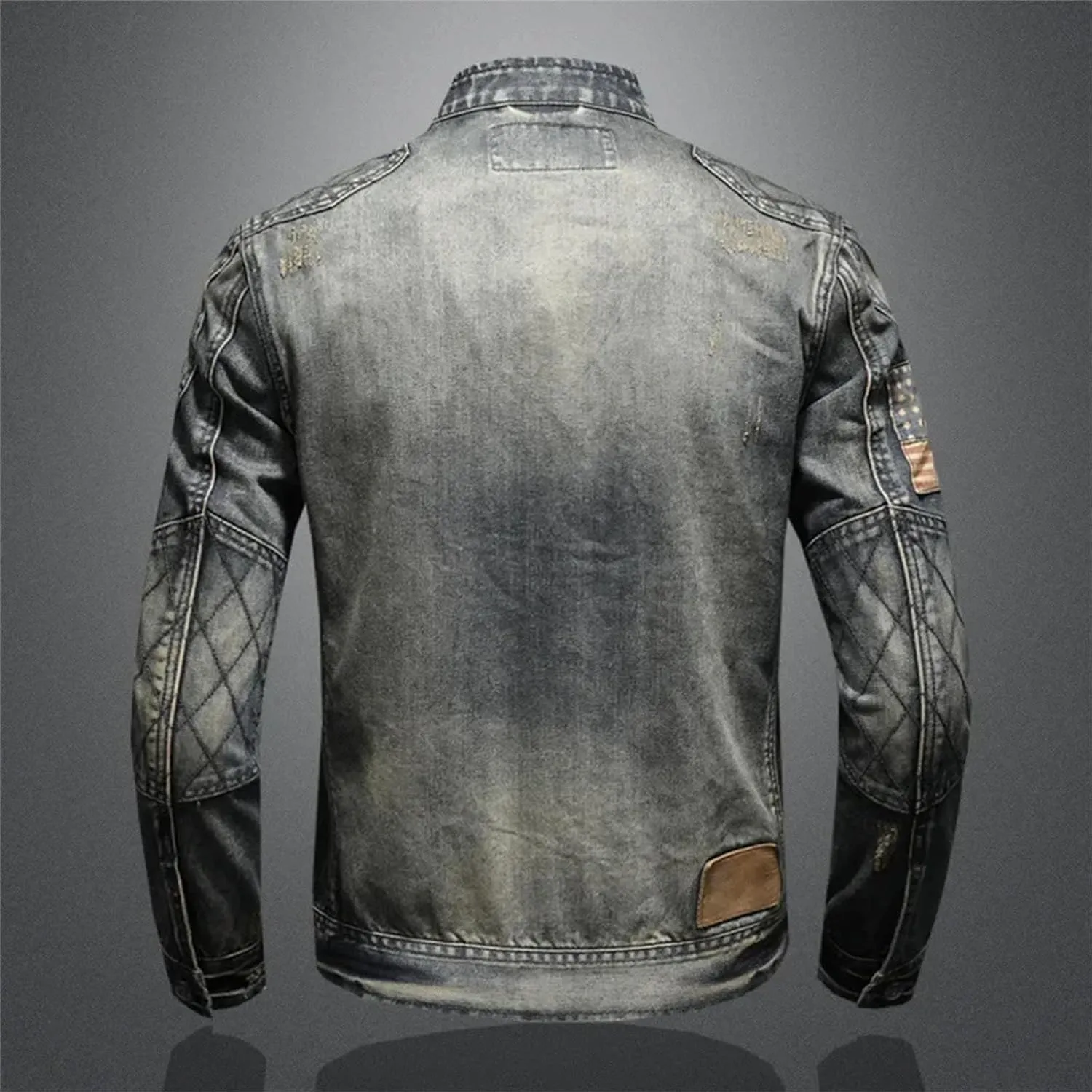Men's Four Seasons Cotton Lapel Short Retro Denim Jacket Stand Collar Casual Loose Zipper Flight Jacket