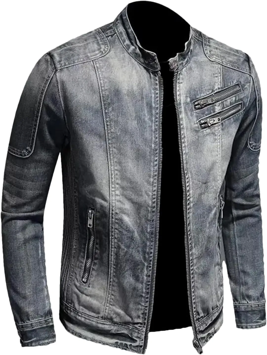 Men's Four Seasons Cotton Lapel Short Retro Denim Jacket Stand Collar Casual Loose Zipper Flight Jacket