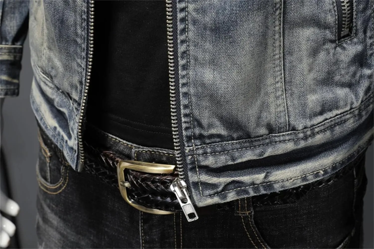 Men's Four Seasons Cotton Lapel Short Retro Denim Jacket Stand Collar Casual Loose Zipper Flight Jacket
