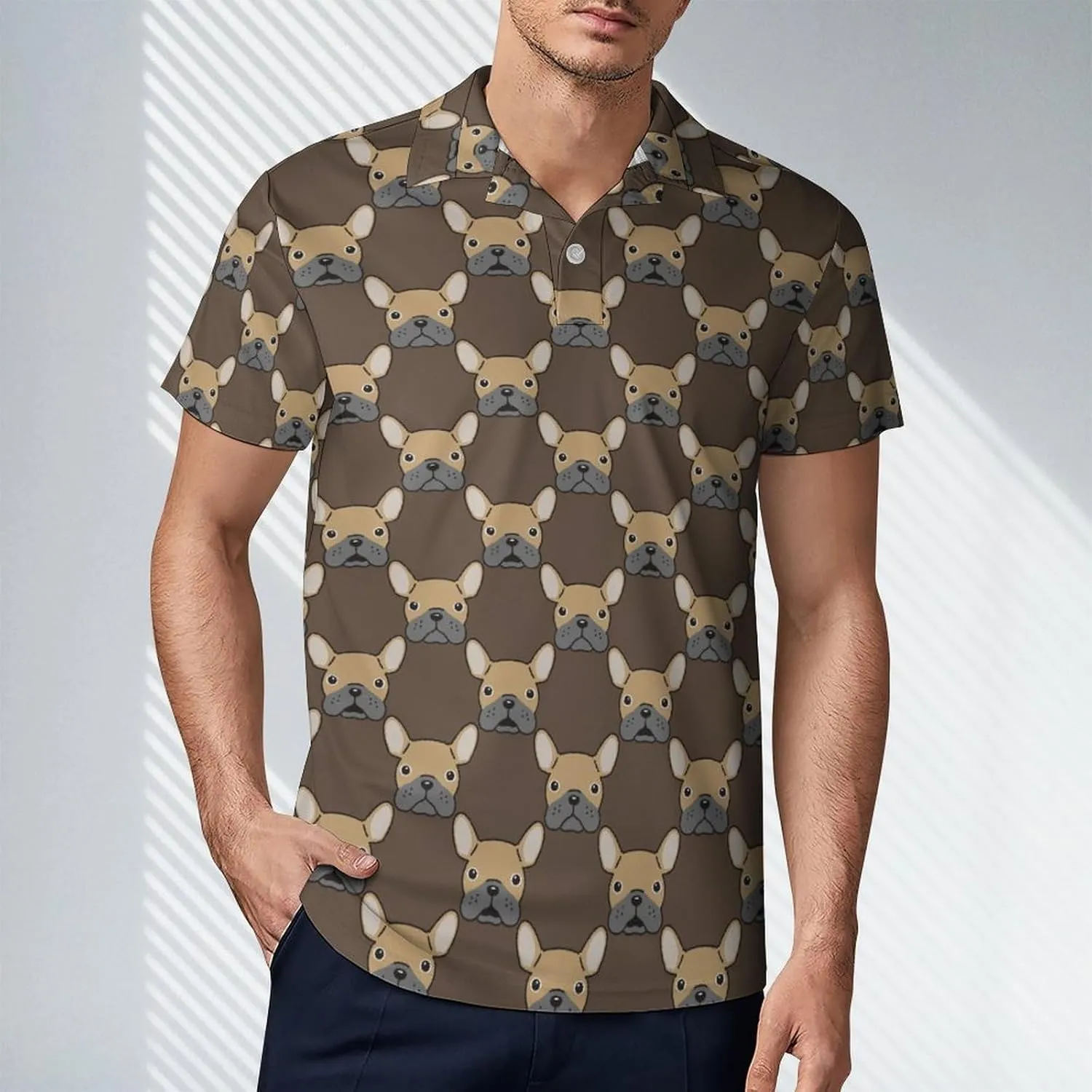 Men's French Bulldog Face Dog Polo Shirts Short Sleeve Cool Golf Shirt Quick-Dry Activewear Polos