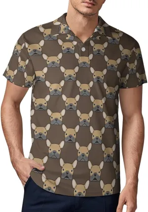 Men's French Bulldog Face Dog Polo Shirts Short Sleeve Cool Golf Shirt Quick-Dry Activewear Polos