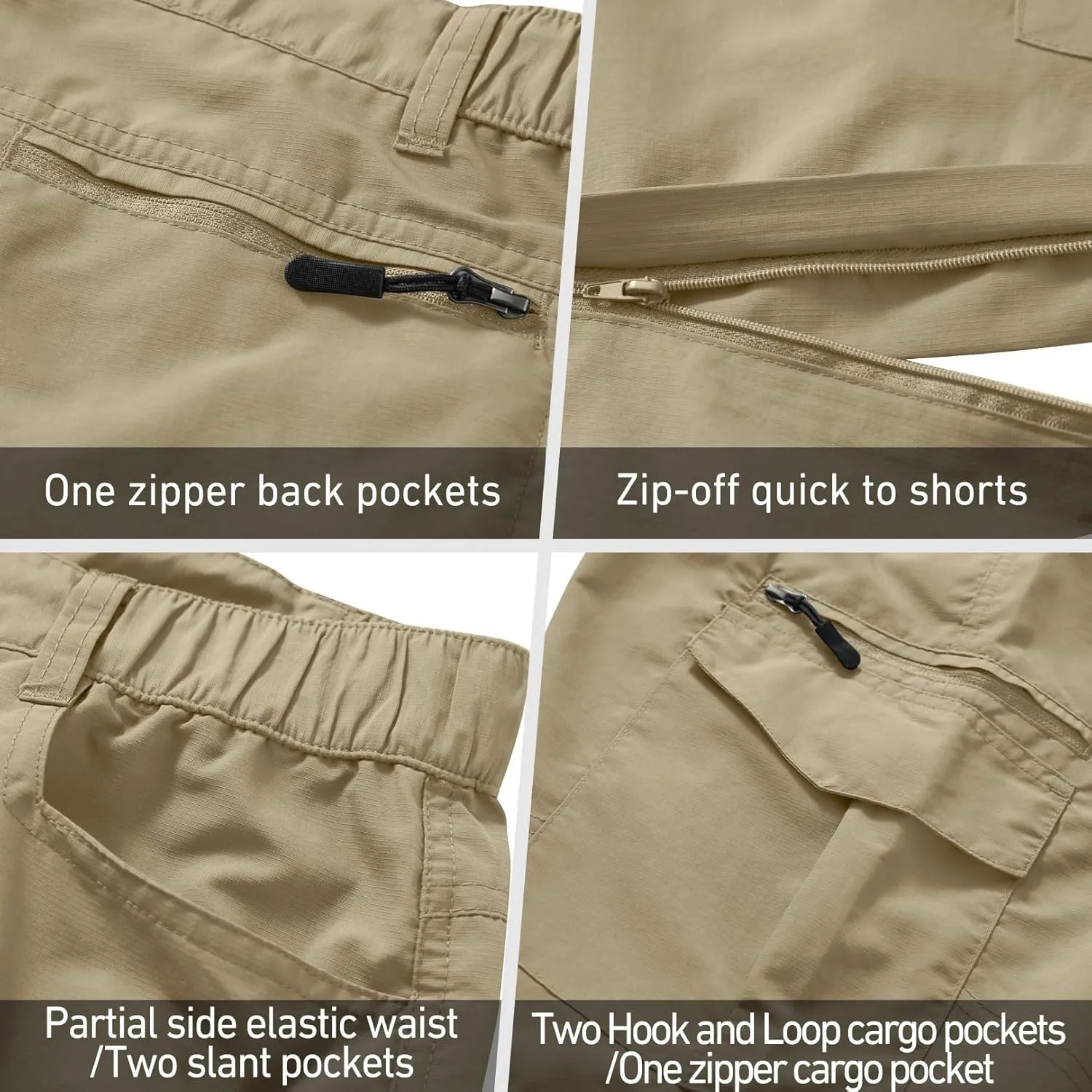 Mens Hiking Convertible Pants Quick Dry Zip Off Lightweight Cargo Fishing Work Pants Trousers with Belt