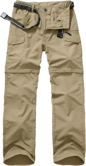 Mens Hiking Convertible Pants Quick Dry Zip Off Lightweight Cargo Fishing Work Pants Trousers with Belt