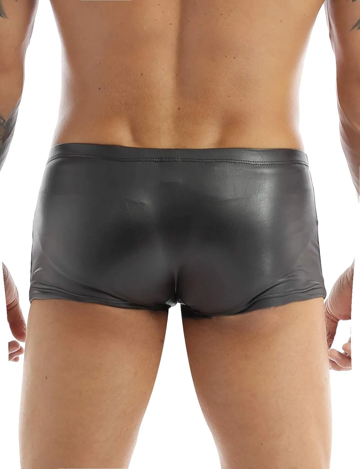 Men's Patent Leather Boxer Briefs Shorts Metallic Swim Trunk Underwear Underpants