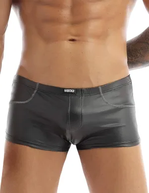 Men's Patent Leather Boxer Briefs Shorts Metallic Swim Trunk Underwear Underpants