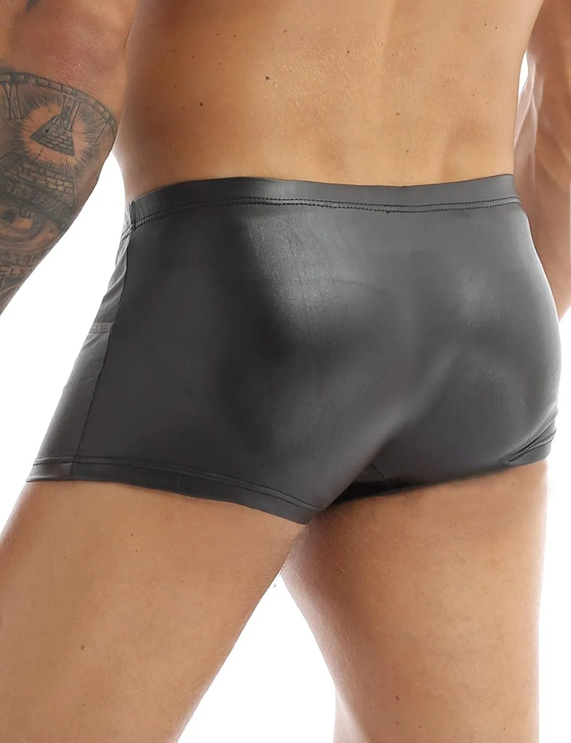 Men's Patent Leather Boxer Briefs Shorts Metallic Swim Trunk Underwear Underpants
