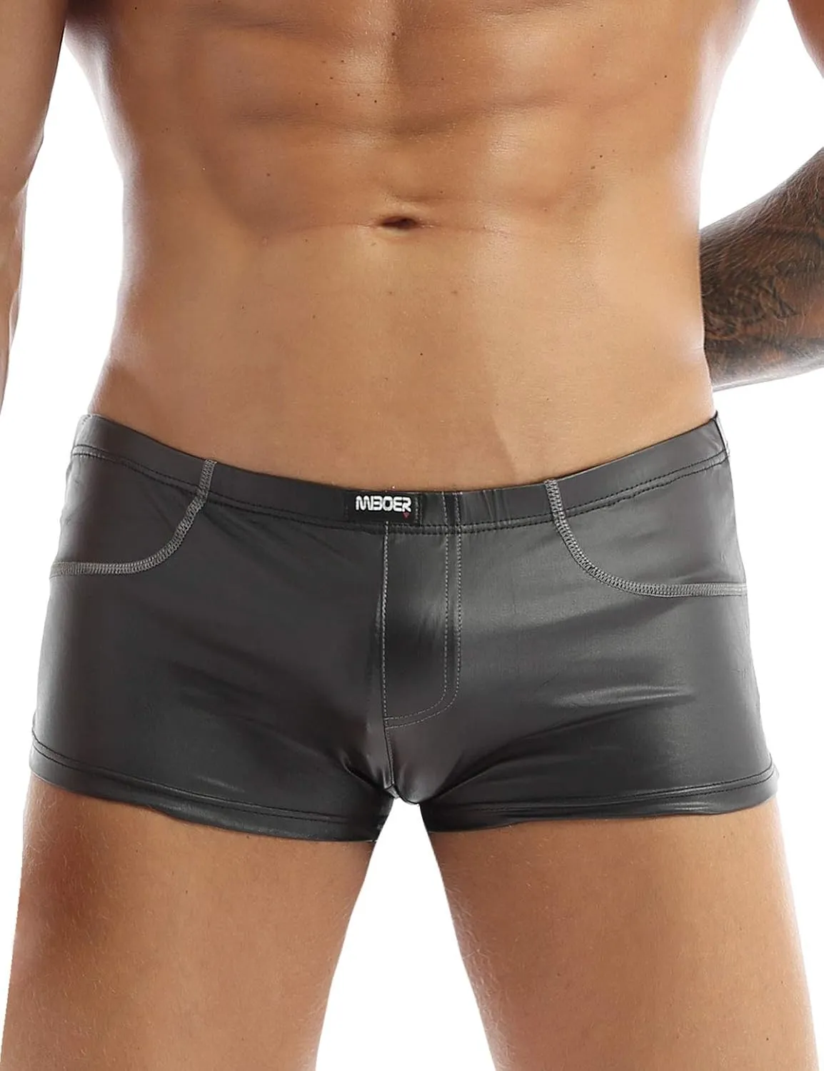 Men's Patent Leather Boxer Briefs Shorts Metallic Swim Trunk Underwear Underpants
